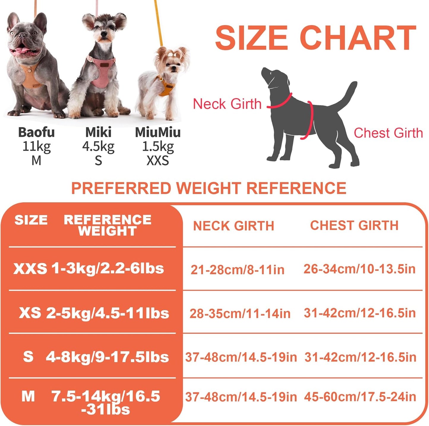 Puppytie No Pull Dog Harness with Multifunction Dog Leash,Soft Adjustable No Choke Escape Proof Pet Harness Vest for Medium Dogs or Large Dogs,Orange,M