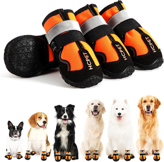 Hcpet Dog Shoes, Dog Boots for Small Dogs, Waterproof Medium Dog Booties Paw Protector for Summer Hot Pavement, Winter Snowy Day, Outdoor Walking, Indoor Hardfloors Anti Slip Sole Orange Size 5