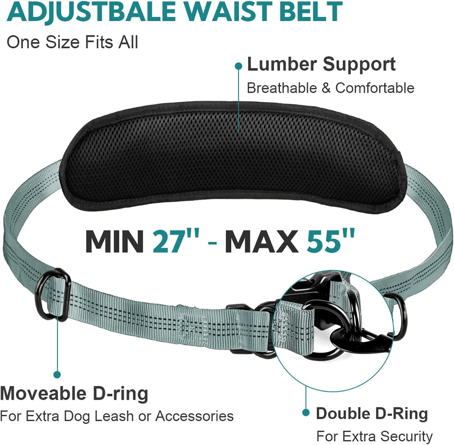 Hands Free Dog Leash with Pouch, Double Leash for Two Dogs, Retractable Bungee with Double Padded Handles, Dog Waist Leash for Dog Walking, Running Leash for Dogs, Dog Walking Accessories