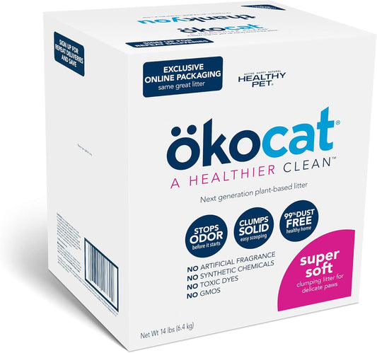 ökocat Super Soft Wood Clumping Cat Litter, Unscented,14 pounds - Natural Ingredients, Stops Odor, Clumps Solid, 99% Dust Free, Great for All Cats, Sensitive Paws, Kittens