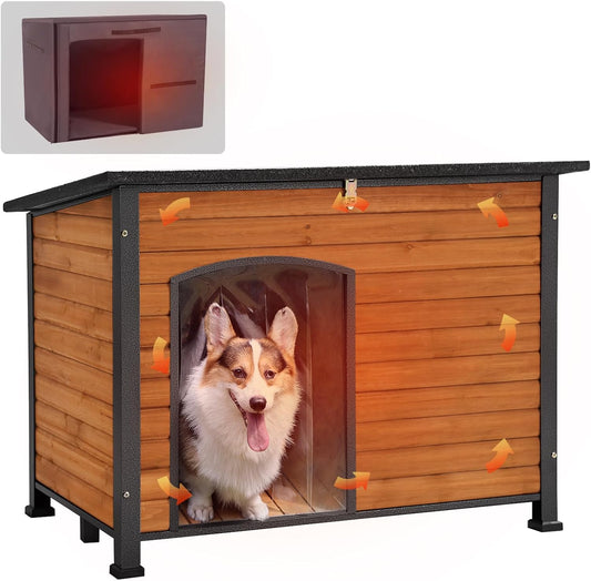 GUTINNEEN Dog House Insulated Outdoor Dog Kennel with Liner for Winter Large