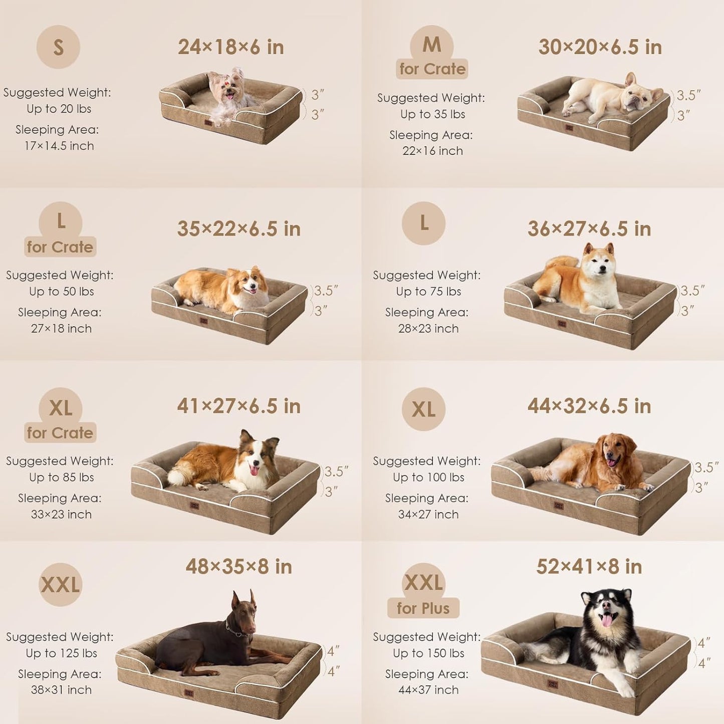 EHEYCIGA Orthopedic Dog Bed for Medium Dogs, Waterproof Memory Foam Medium Dog Beds with Sides, Non-Slip Bottom and Egg-Crate Foam Pet Couch Bed with Washable Removable Cover, Camel