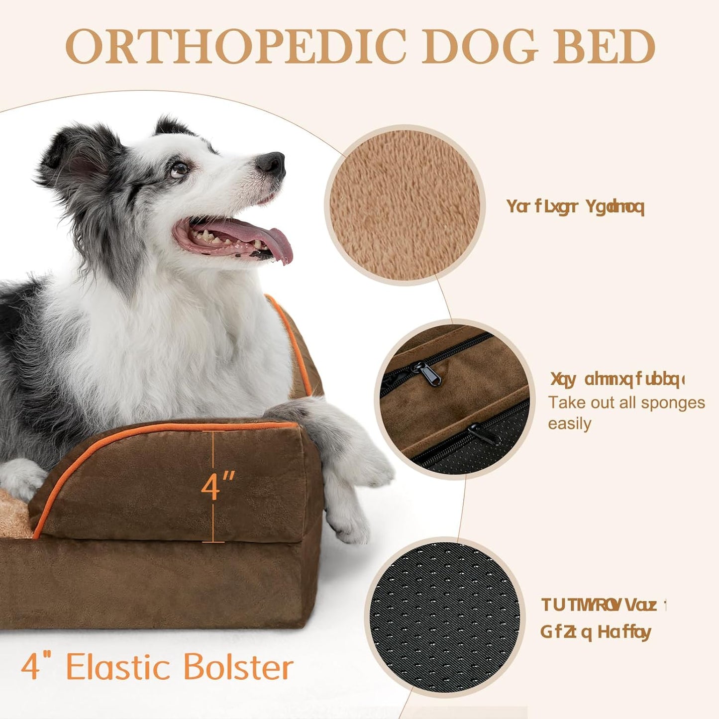 Comfort Expression Medium Dog Beds Waterproof Orthopedic Foam Dog Sofa Beds for Medium Large Dogs Comfy Pet Bed with Washable Removable Cover & Non-Slip Bottom(Medium,Brown)