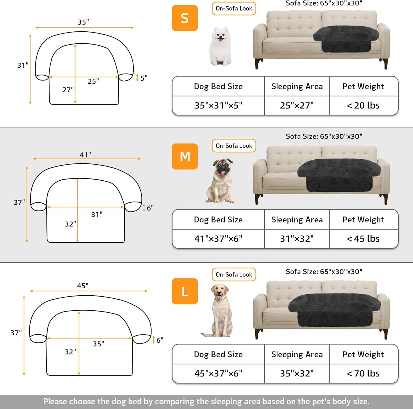 Calming Dog Bed Fluffy Plush Dog Mat for Furniture Protector with Removable Washable Cover for Large Medium Small Dogs and Cats (Medium(41x37x6), Dark Grey)