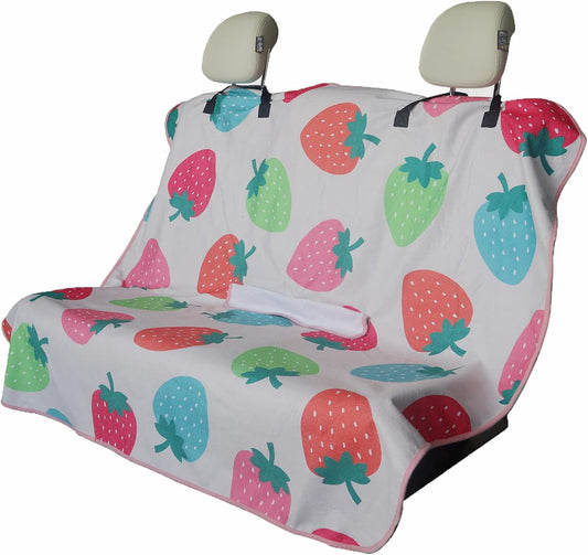 Back Seat Cover for Car Trucks Van SUV,Waterproof Rear Bench Towel Seat Covers for Dogs and Kids,Automotive Backseat Protector (Strawberry)