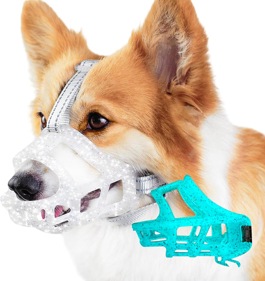 Glow-in-The-Dark Dog Muzzle, Basket Muzzle for Small Medium Large Dogs,Anti-Biting Chewing, Lightweight Cage Design,Allows Drinking & Panting,for Grooming & Training (Transparent Size L)