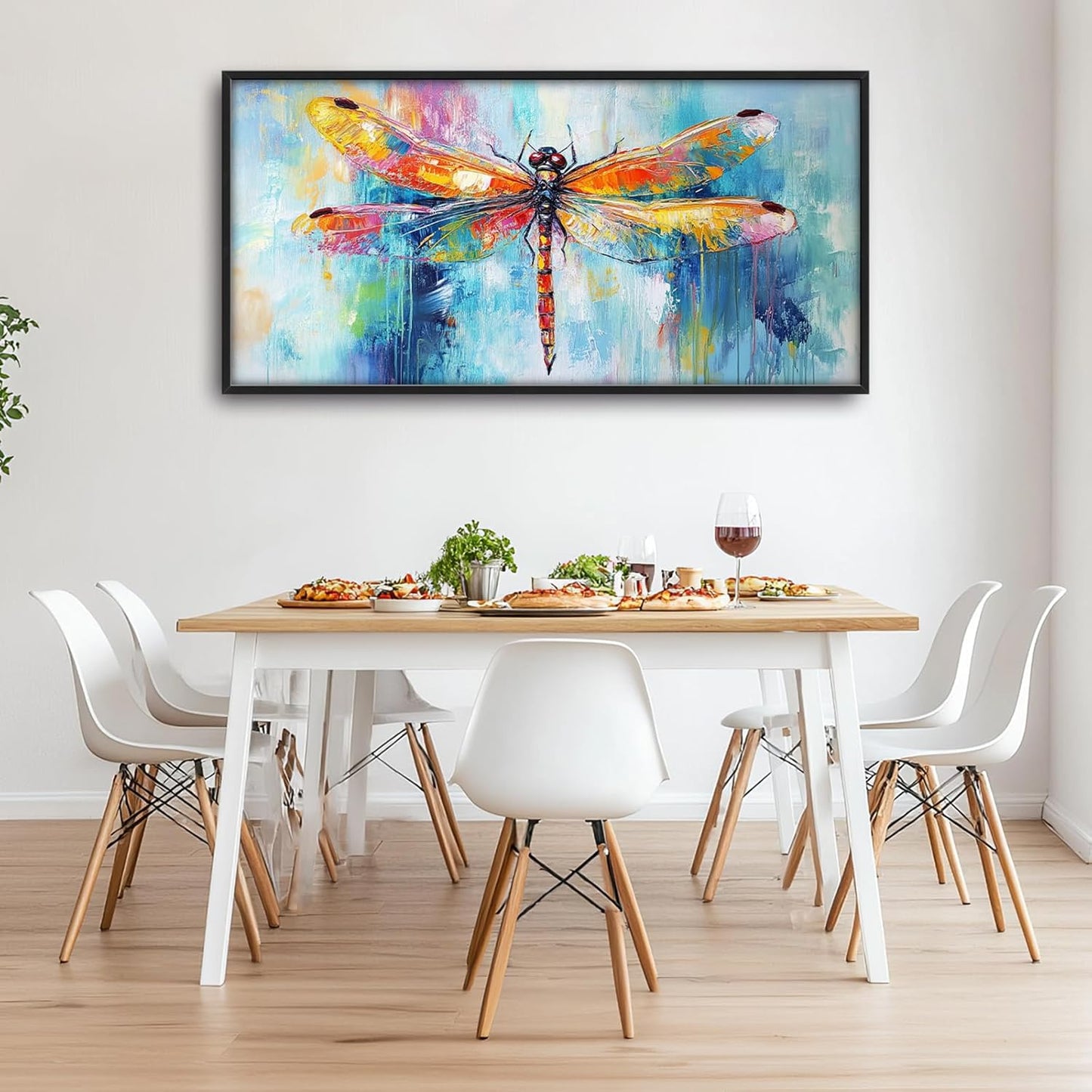Extra Large Abstract Dragonfly Framed Wall Art for Living Room,Oversized Colorful Dragonfly Pictures Wall Decor,Teal Canvas Print Painting Modern Artwork Bedroom Office Bathroom 60L" x 30W"