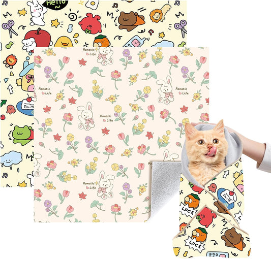 Cat Grooming Wrap, 2pcs [XL+XXL] Cat Restraint Wrap for Nail Clipping, Ear Cleaning, and Teeth Brushing, Self-Adherent, Anti-Bite, Anti-Scratch, Anti Scratch, Pink+Yellow