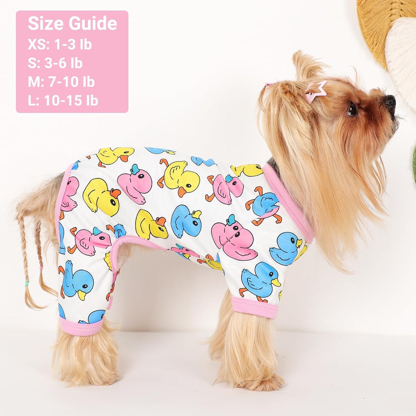 Dog Pajamas Small Sized Dogs Stretchable Summer Dog Clothes Pjs 4 Legs Girl Boy Cute Soft Puppy Outfits Doggie Cat Jammies Jumpsuit Sleeper for Pet (Duck, Small)