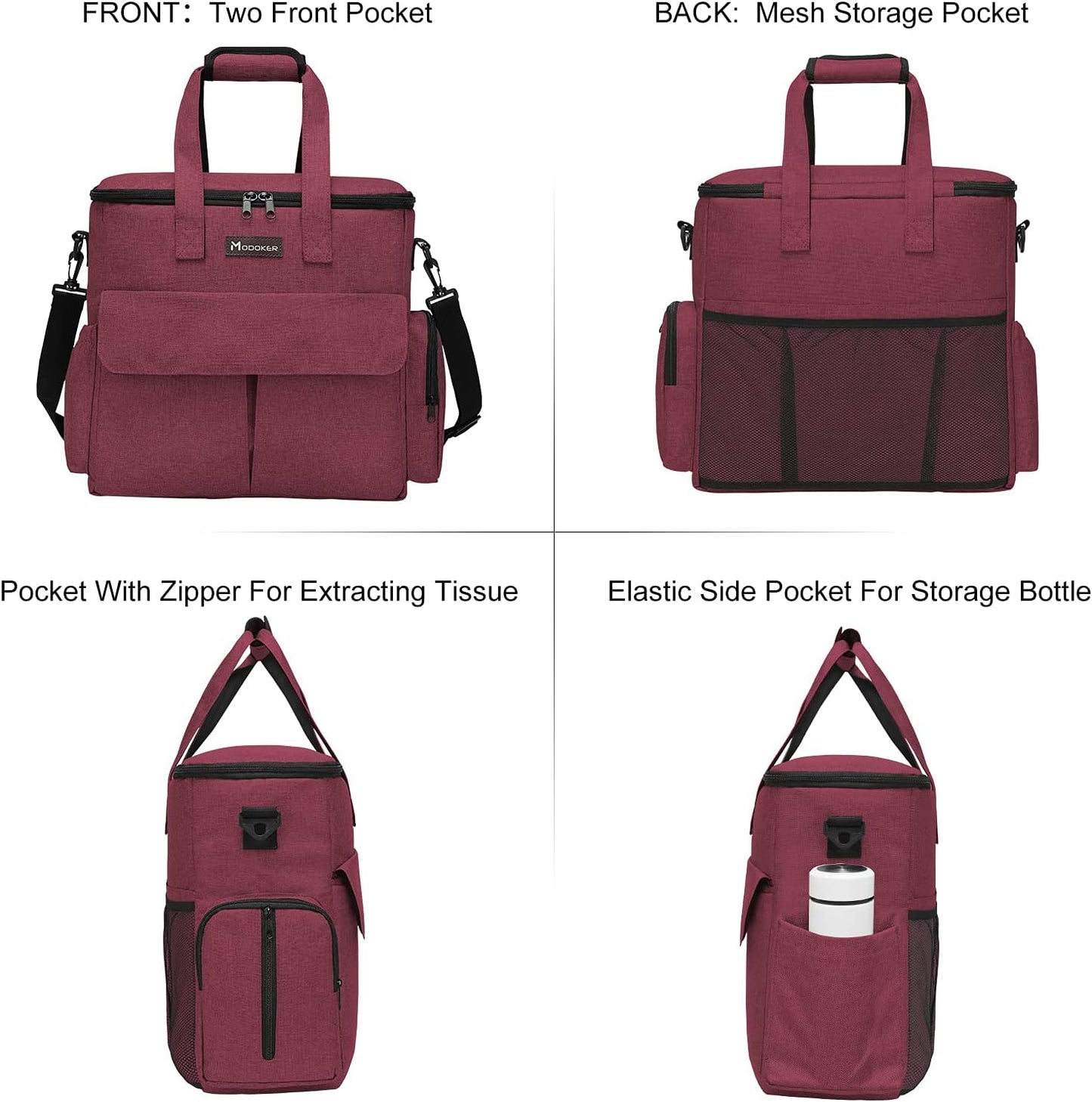 Airline Approved Pet Travel Bag, Weekend Travel Set for Dog and Cat, Airline Approved Tote Organizer with Multi-Function Pockets, 2 Dog Food Storage Containers, 2 Collapsible Bowls (Rose Red)