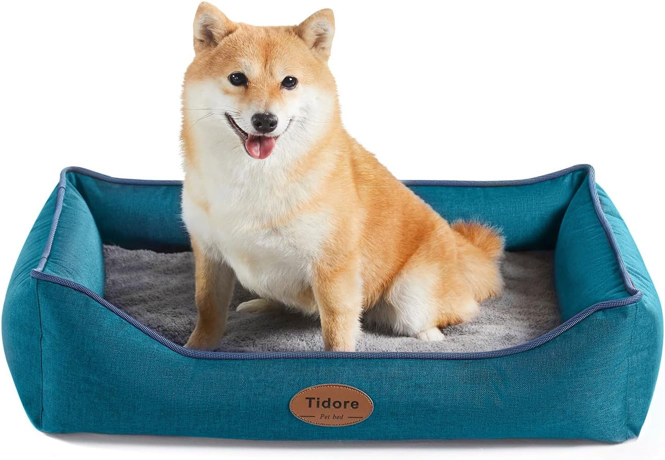 Orthopedic Dog Beds for Medium Dogs, Durable Egg Crate Foam Sofa Dog Bed wit Washable Removable Cover,Waterproof Lining,Pet Bed for Large Dogs (Peacock Blue, 26.4" L x 21.7" W x 6.2" Th)