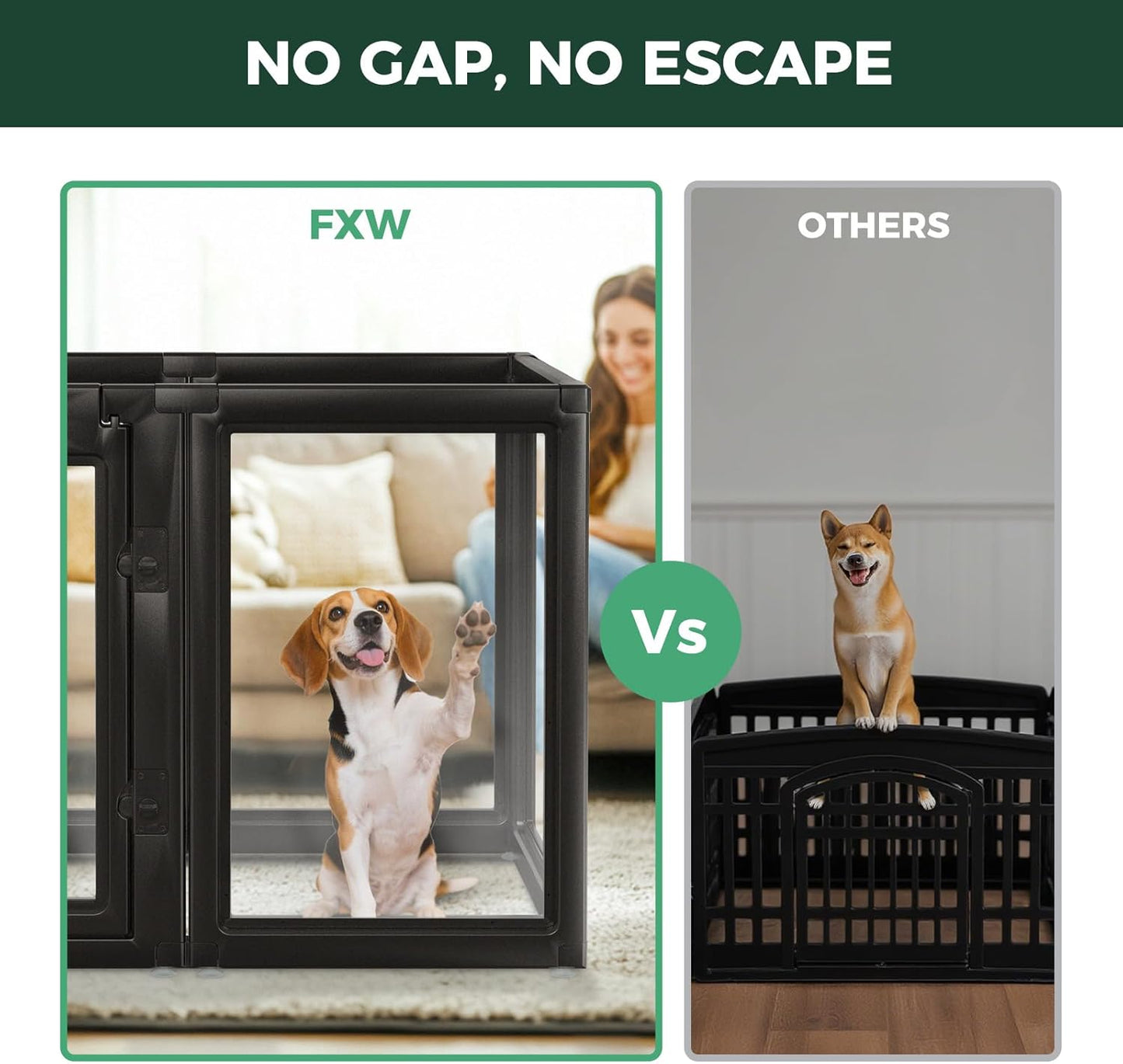 FXW AuraSpace Acrylic Indoor Unleashed Dog Playpen for Medium Dogs, 35 Inch, 6 Panels, Black