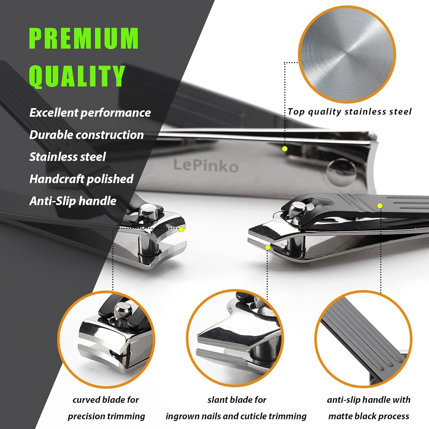 Nail Clippers Set, Toenail Clippers for Thick and Ingrown Nails, Fingernail Cutters for Men Women with PU Case 4PCS