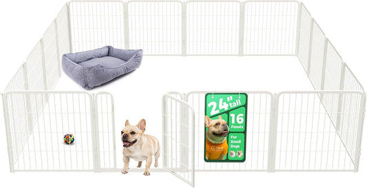FXW Homeplus Unleashed Indoor Dog Playpen - Stress-Free and Safe Play, Heavy Duty 24 Inch 16 Wire Panels Dog Pen for Puppy and Small Dogs, White│Patented