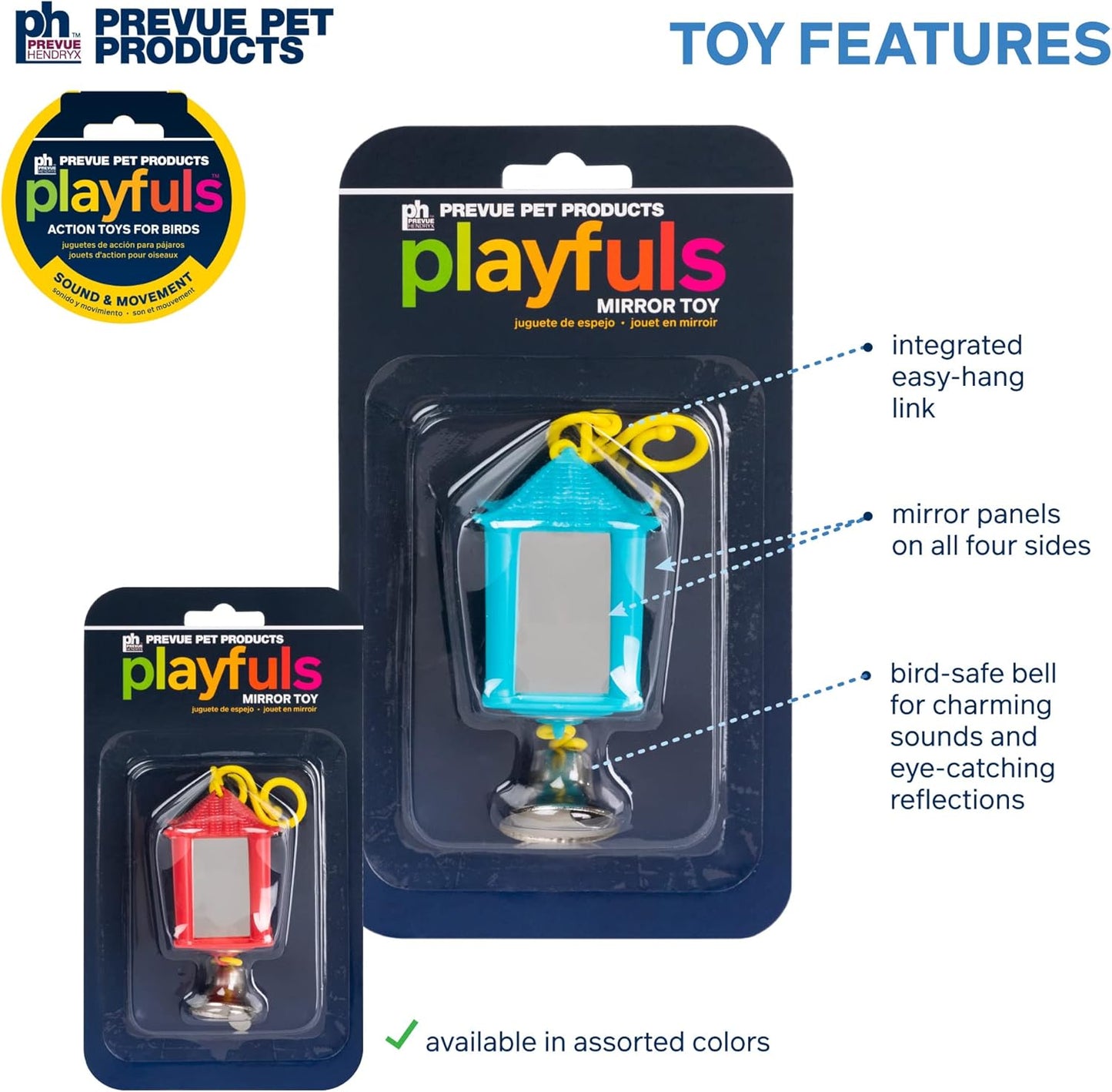 Prevue Hendryx Sound & Movement Birdie Basics Lantern Mirror Bird Toy 60420
