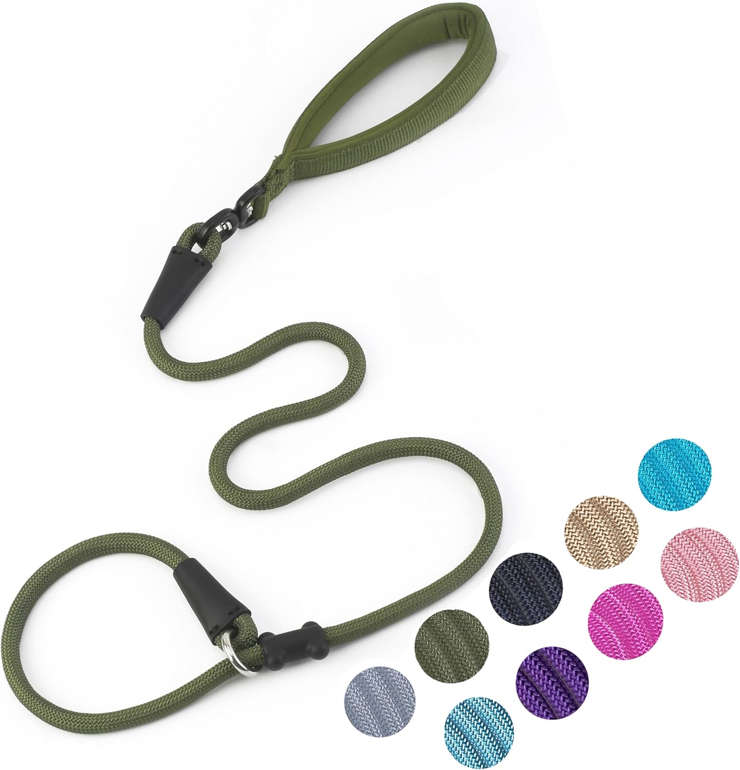 Slip Lead Dog Leash，Strong Nylon Rope Leash and Padded Handle,No Pull Outdoor Walking Training Lead for Small Medium Large Dogs(Army Green,1/2"×4ft)