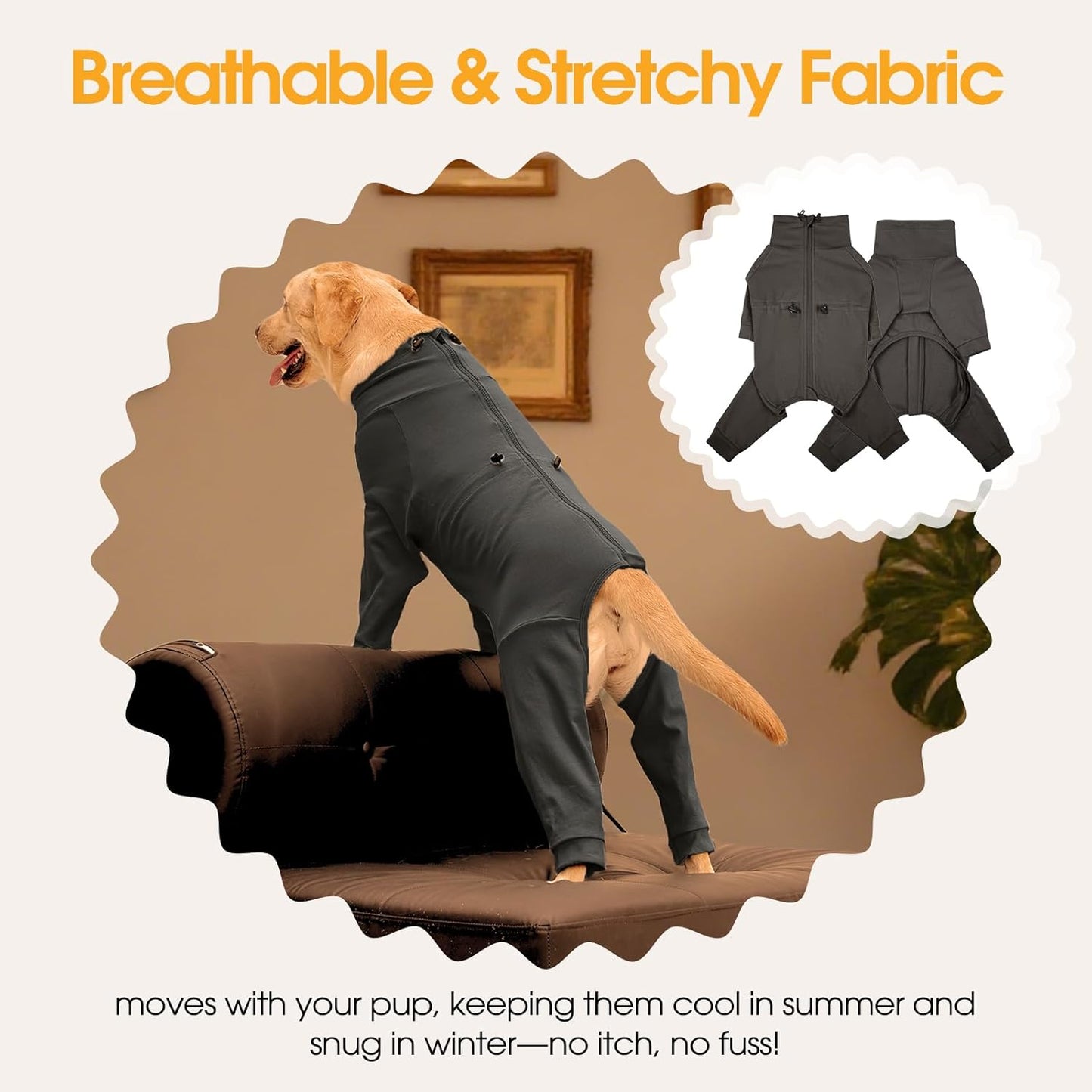 Dog Recovery Suit, Long Sleeve Dogs Pjs for Small Dogs, Easy On/Off Dog Onesies with Back Zipper, Adjustable Anti-Licking Wound Shedding Suits for Pets, Schnauzer, Dachshund, Grey S