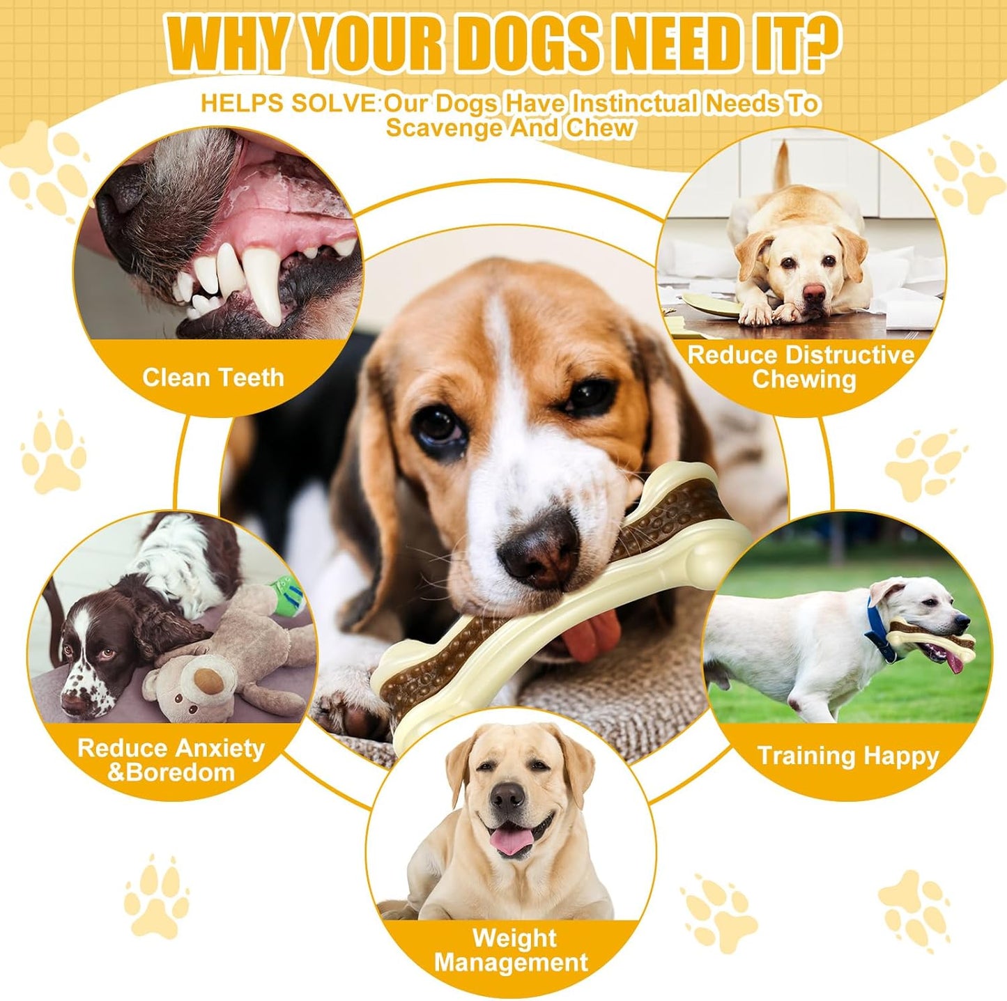 Sosation 6 Pcs Dog Toys for Aggressive Chewers Nylon Beef Flavor Bones Tough Puppy Teething Toys Puppy Chew Bones for Large Medium Small Breed Dogs Puppies Pets Chew Toys(Small)