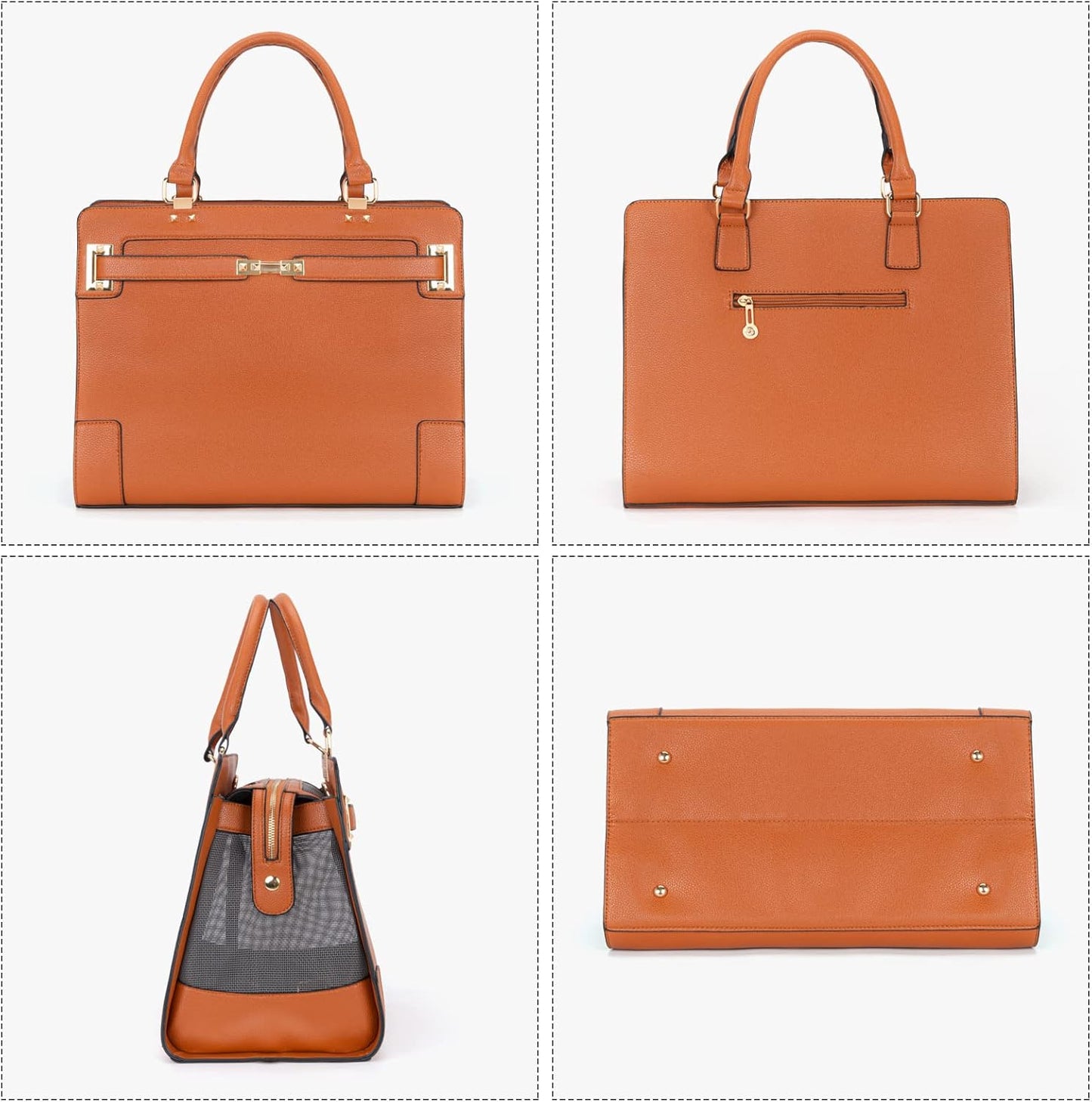 Fashion Pet Carrier Dog Cat Carrier Purse Soft-Sided Leather Handbag Pet Tote Bag for Small Dogs Puppy and Cats TSA Airline Approved (Brown)