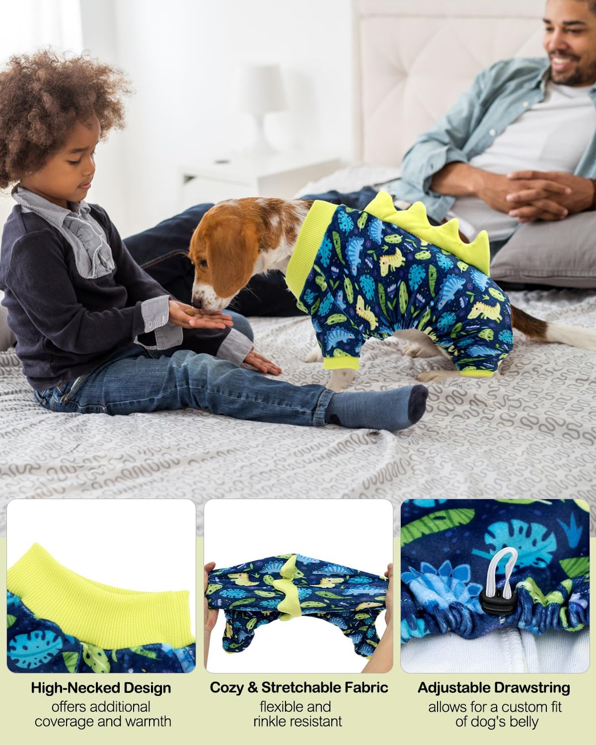 CuteBone Dinosaur Costume Dog Pajamas, Stretchy Spandex Crystal Velvet Sleepwear Coat for Small Dogs, Soft & Warm Pet Outfit Clothes for Cold Weather, Cozy Pullover Design COSP10XL