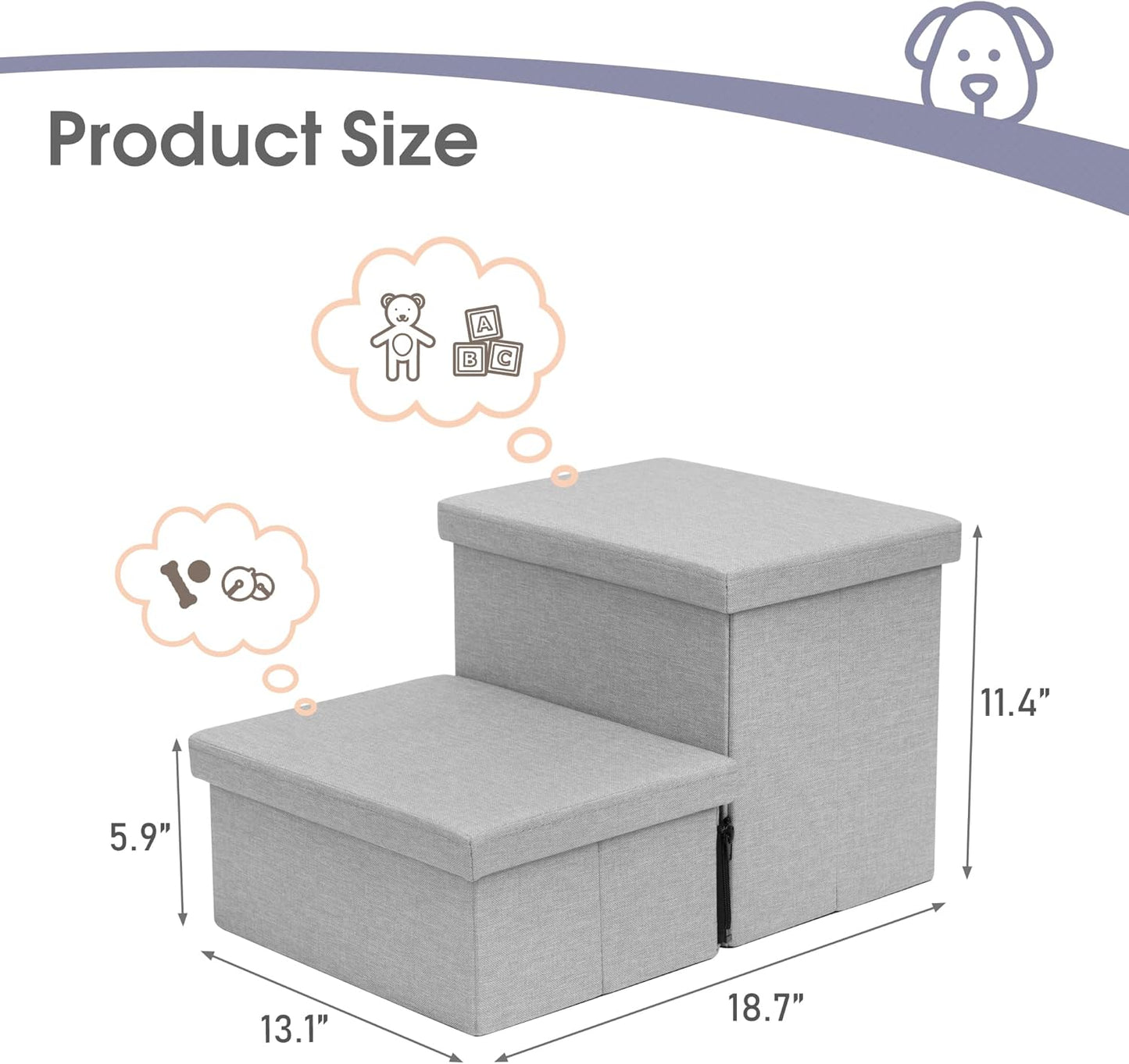 Heeyoo Dog Stairs with Storage, Foldable Dog Steps for Small Dogs, 2 Tiers Non-Slip Pet Stairs for High Beds Or Couch and Sofa, Hold up to 150 lbs Pet Doggy Cat