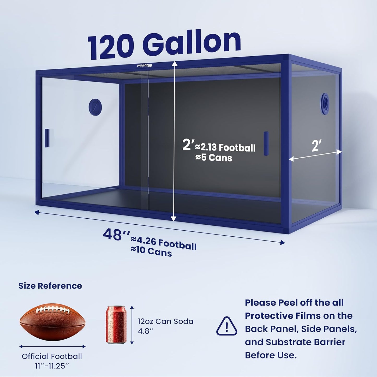 120 Gallon Bearded Dragon Tank,48" x 24" x 24" Reptile Tank with Sliding Door Top Screen Ventilation, Front Opening Reptile Enclosure for Easy Maintenance