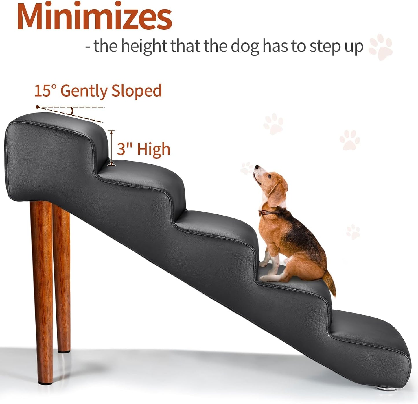 Senneny Black Faux Leather Dog Stairs, for Pets up to 150 lbs, Waterproof, Scratch Resistant Pet Steps/Stairs with High Density Foam and Detachable Wooden Legs, Black, 5 Step
