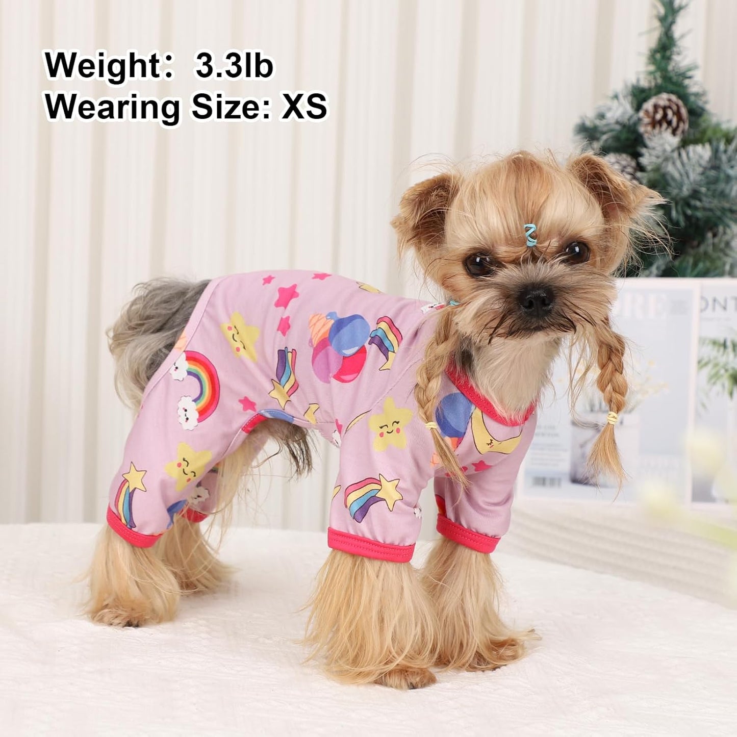 Dog Pajamas Pjs Spring Summer Dog Clothes for Small Dogs Girl - Boy - Female Size Dogs, Soft Stretchy Puppy Clothes Doggie Onesies Cat Pet Jammies Outfit Rainbow Pink