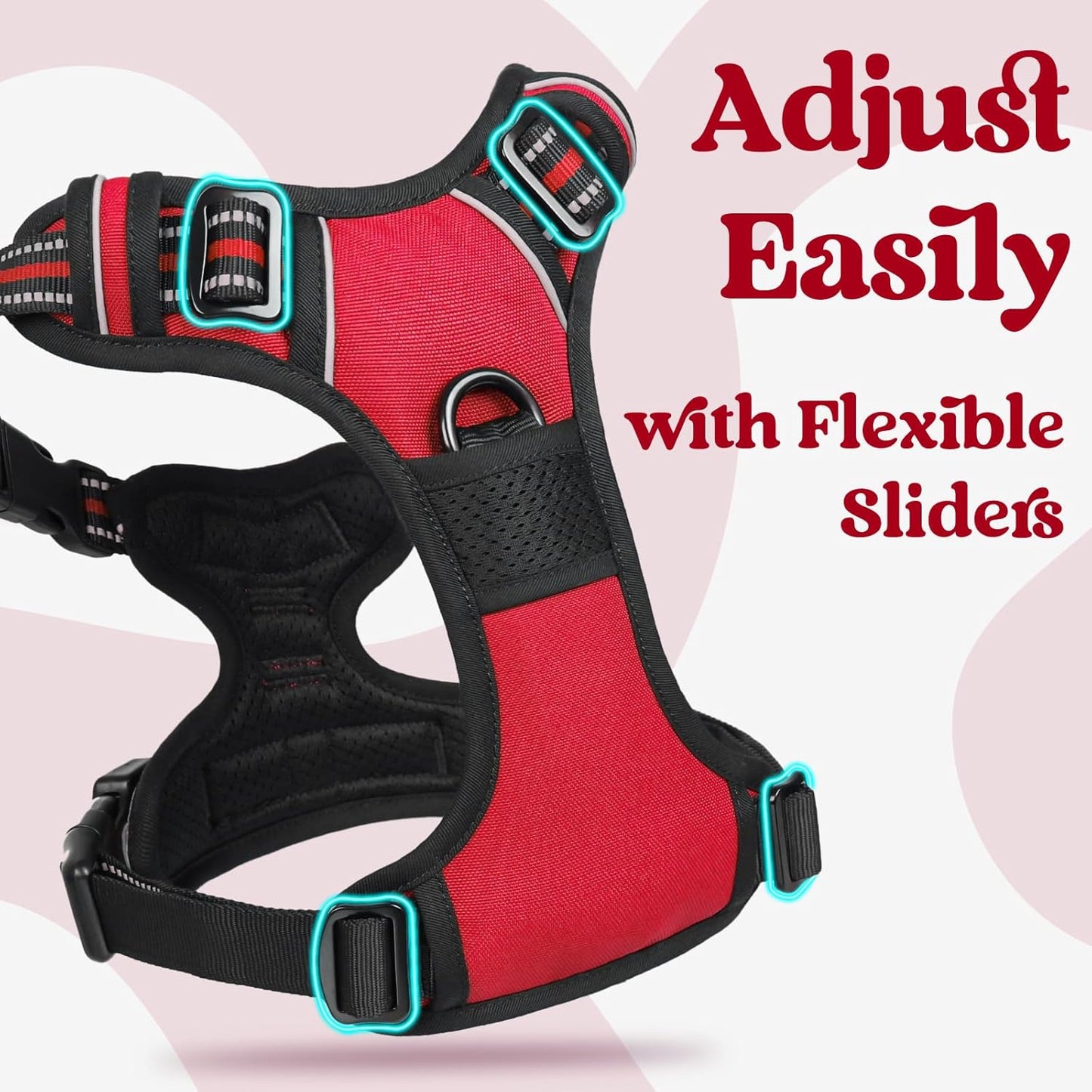 rabbitgoo Dog Harness Medium Sized, No Pull Pet Harness with 3 Buckles, Adjustable Soft Padded Vest with Control Handle, Walking Reflective Pet Vest for Medium Dogs, Red, M