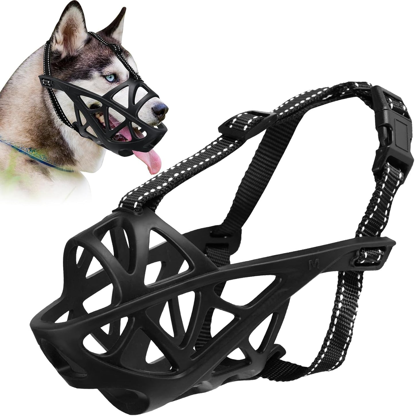 Dog Muzzle for Large Dogs, Breathable Basket Muzzles for Small, Medium and X-Large Aggressive Dog, Allows Panting Drinking, Suitable for Grooming Trimming Training (Black, L)