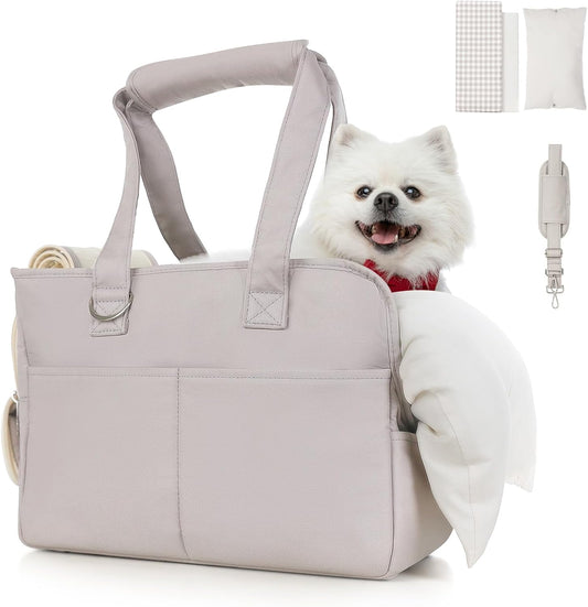Dog Purse Carrier for Small Dogs, Soft Soft Sided Folding Dog Carriers for Small Dogs Medium Cats Puppies up to 15 Lbs, Washable Breathable Puppy Carrier for Outdoor Travel (Large Gray)