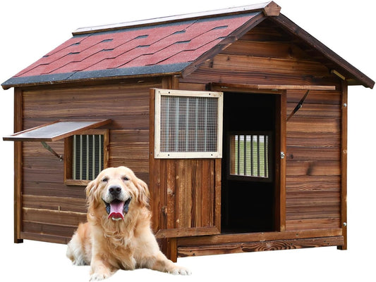 Dog House Outdoor for Large Breed Dogs with Removable Floor&Roof,Warm Big Dog Houses for Medium Dogs,Heavy Duty Indoor Pet House,5XL-68.11"(D) X 54.33"(W) X 58.27 "(H)