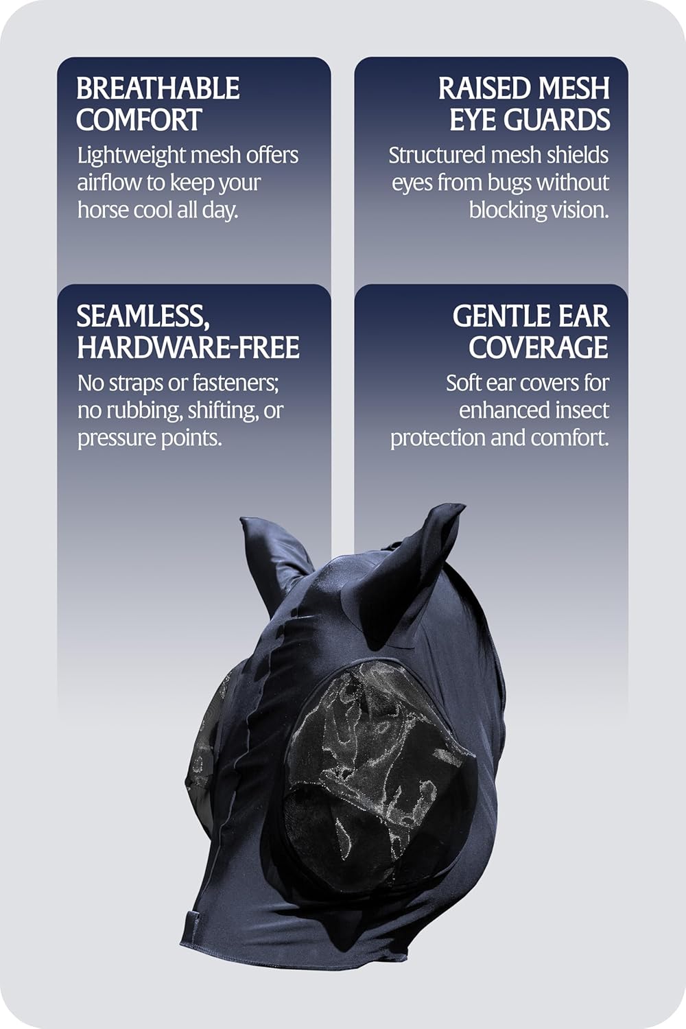 Equinavia Bug Out Fly Mask | Against Flies, Insects, UV Rays - Carbon Grey - Pony