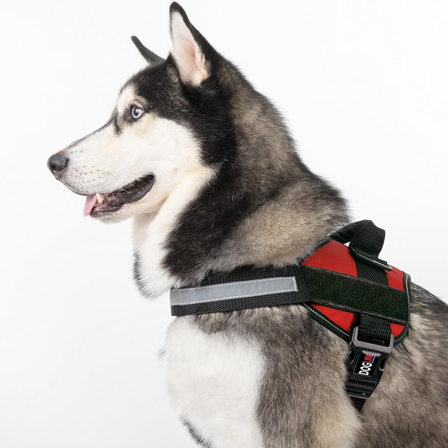 Dogline Dog Harness, Reflective No-Pull Adjustable Vest with Handle, Breathable No-Choke Harness for Small, Medium or Large Dogs Room for Patches Girth 22"-28" in Red