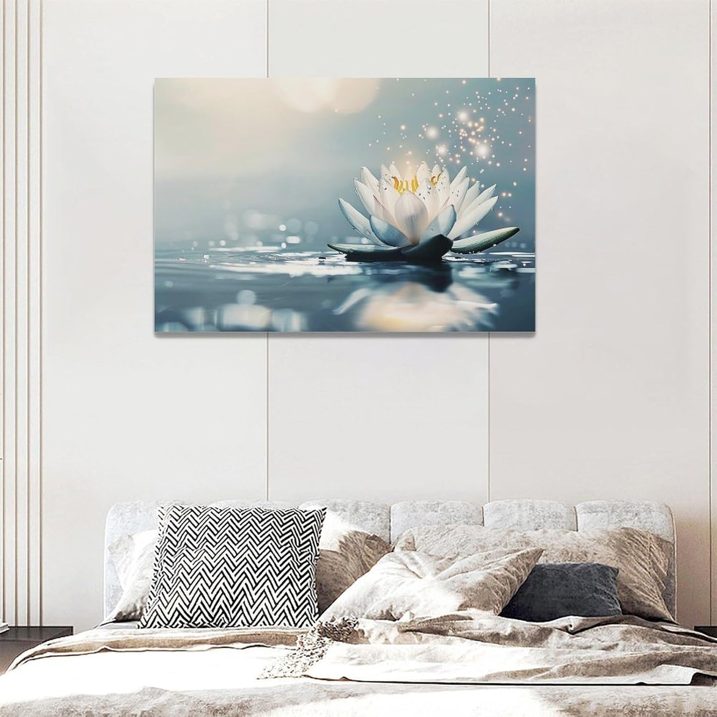 Bathroom Lotus Wall Art Floral Pictures Zen Meditation Wall Decor Yoga Spa Spiritual Canvas Print Painting Artwork for Bathroom Restroom Living Room Bedroom 16"x24"