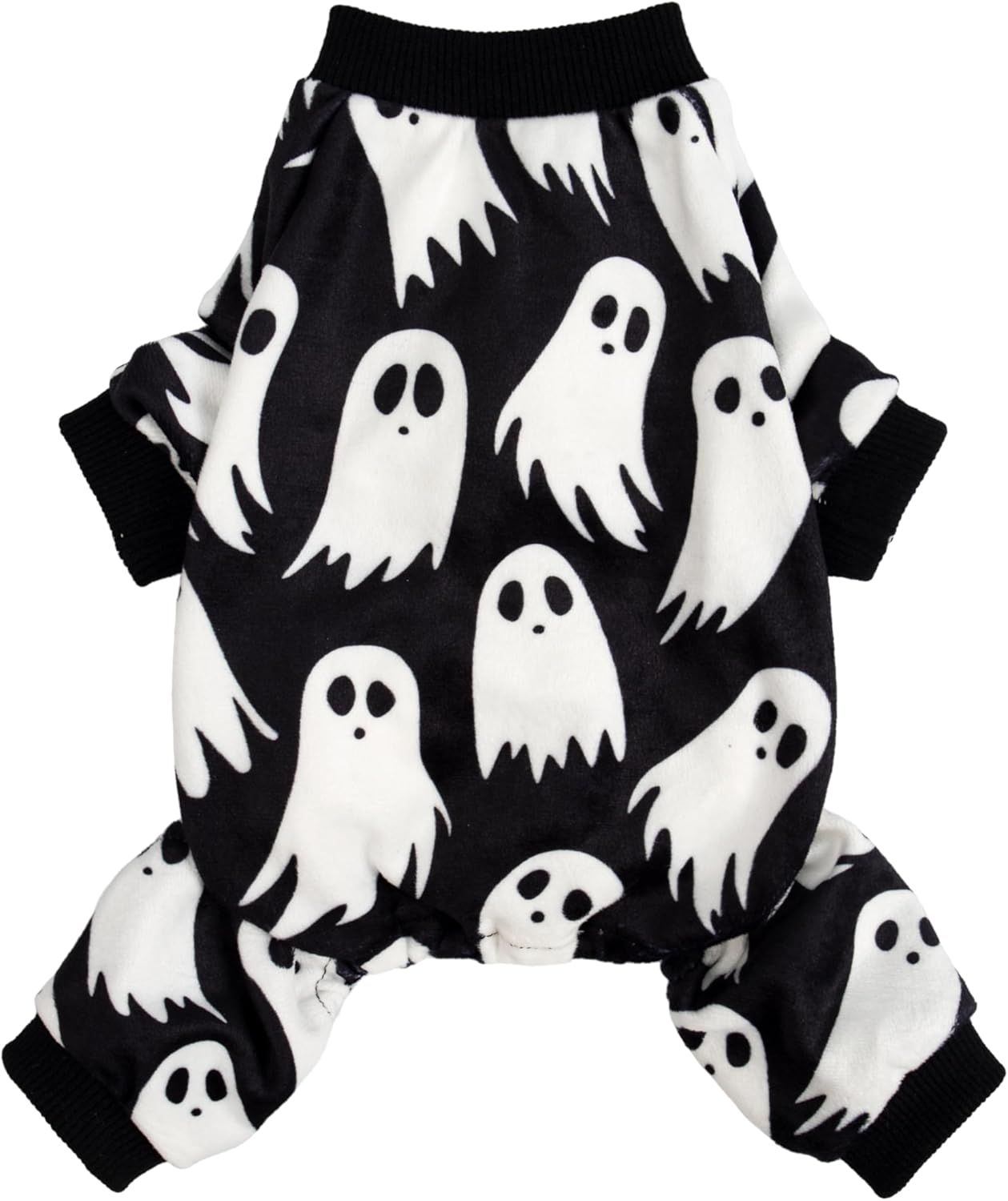 Fitwarm Halloween Ghost Dog Pajamas, Funny Halloween Costumes for Dogs, Fleece Dog Onesie with Feet, Doggy Clothes for Small Dogs Boy Girl, Pet Apparel, Black, White, Small