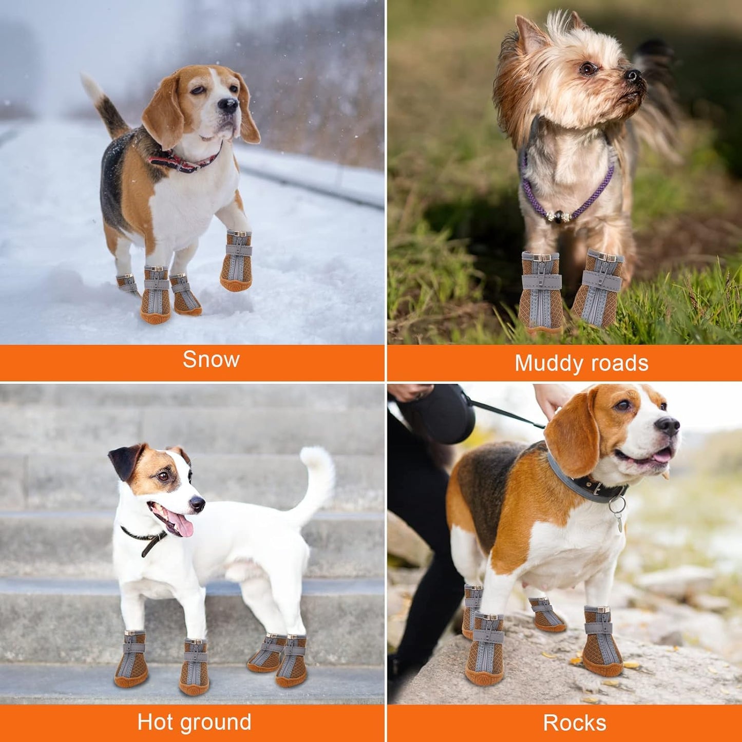 Dog Shoes for Small Dogs, Puppy Dog Boots & Paw Protector for Winter Snow Day, Summer Hot Pavement, Waterproof in Rain Weather, Ourdoor Hiking, Indoor Hardfloors with Anti Slip Sole 4PCS/Set