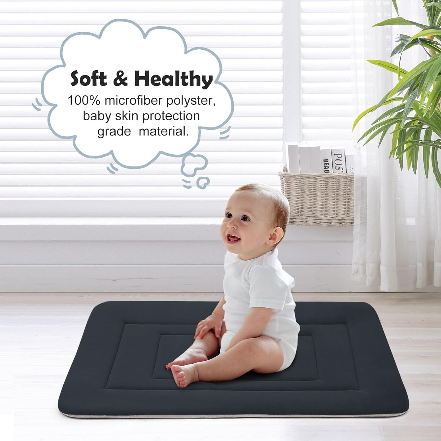 JoicyCo Soft Dog Bed Crate Pad Mat, 36 in Non-Slip Bottom Washable for Medium and Large Dogs, Pet Mattress Kennel Pad, Dark Gray