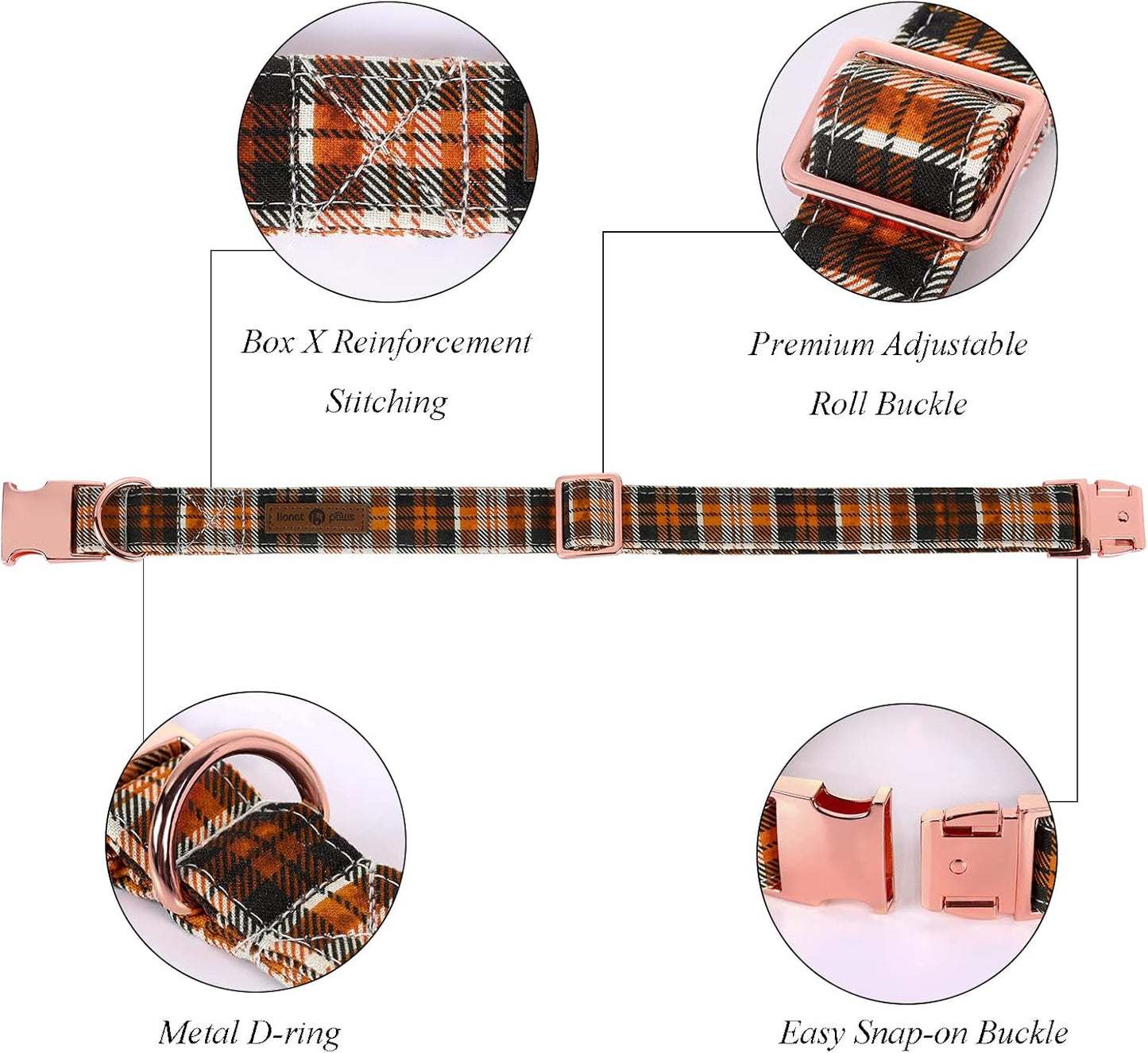 Lionet Paws Halloween Dog Collar with Bowtie - Cute Cotton Adjustable Fall Bowtie Dog Collar with Metal Buckle for Small Medium Large Dog Girl Boy Gift, XS, Neck 8-12in