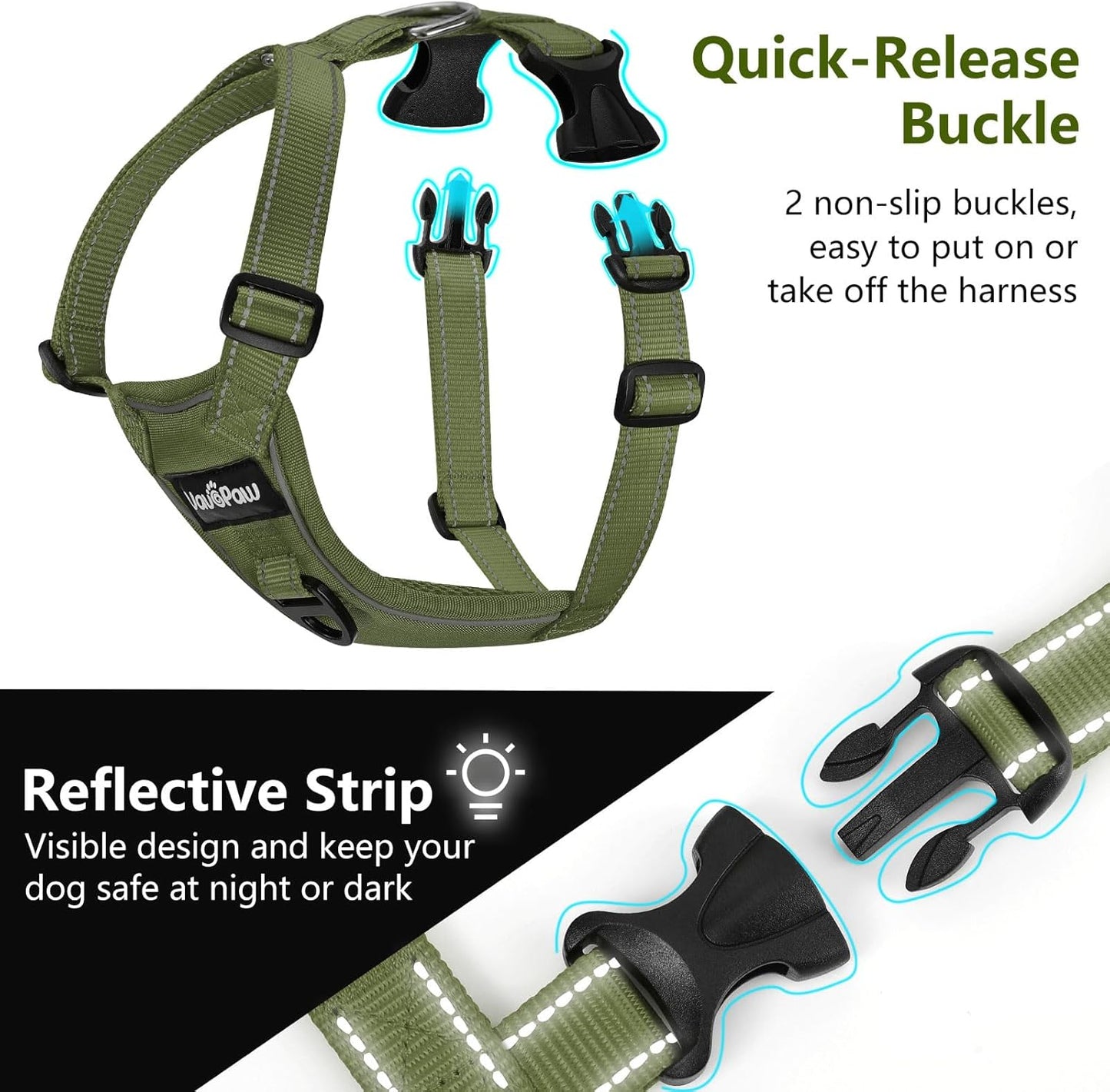 Dog Seat Belt Harness for Car, Dog Car Harness Adjustable Mesh Breathable & Dogs Seatbelt Safety Tether with Elastic Bungee for Small Medium Large Pets(Army Green, L)