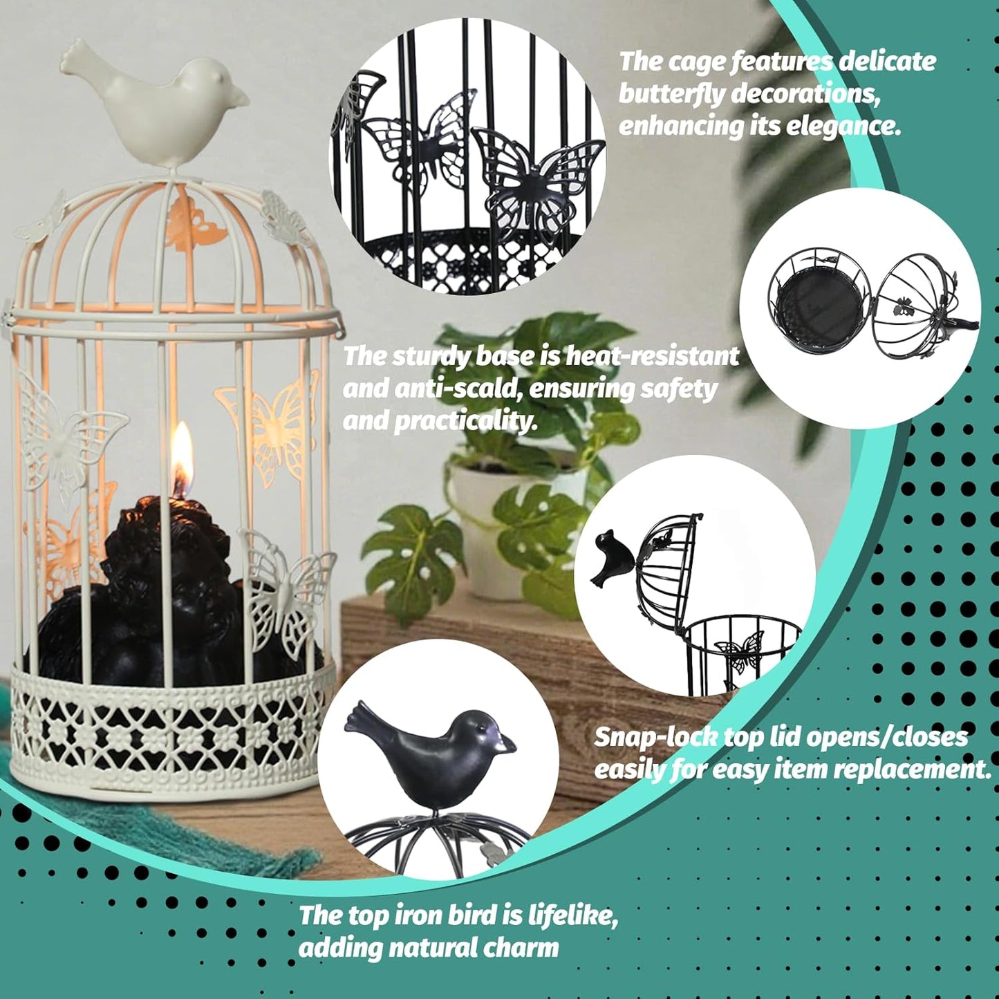 Vintage Decorative Bird Cage，Metal White Bird Cage Decor for Candelabros para Centros De Mesa & Lanterns Decorative Indoor Suitable Wedding Party, Dining Table，Fireplace Metal Lantern&Bird Cage Decor