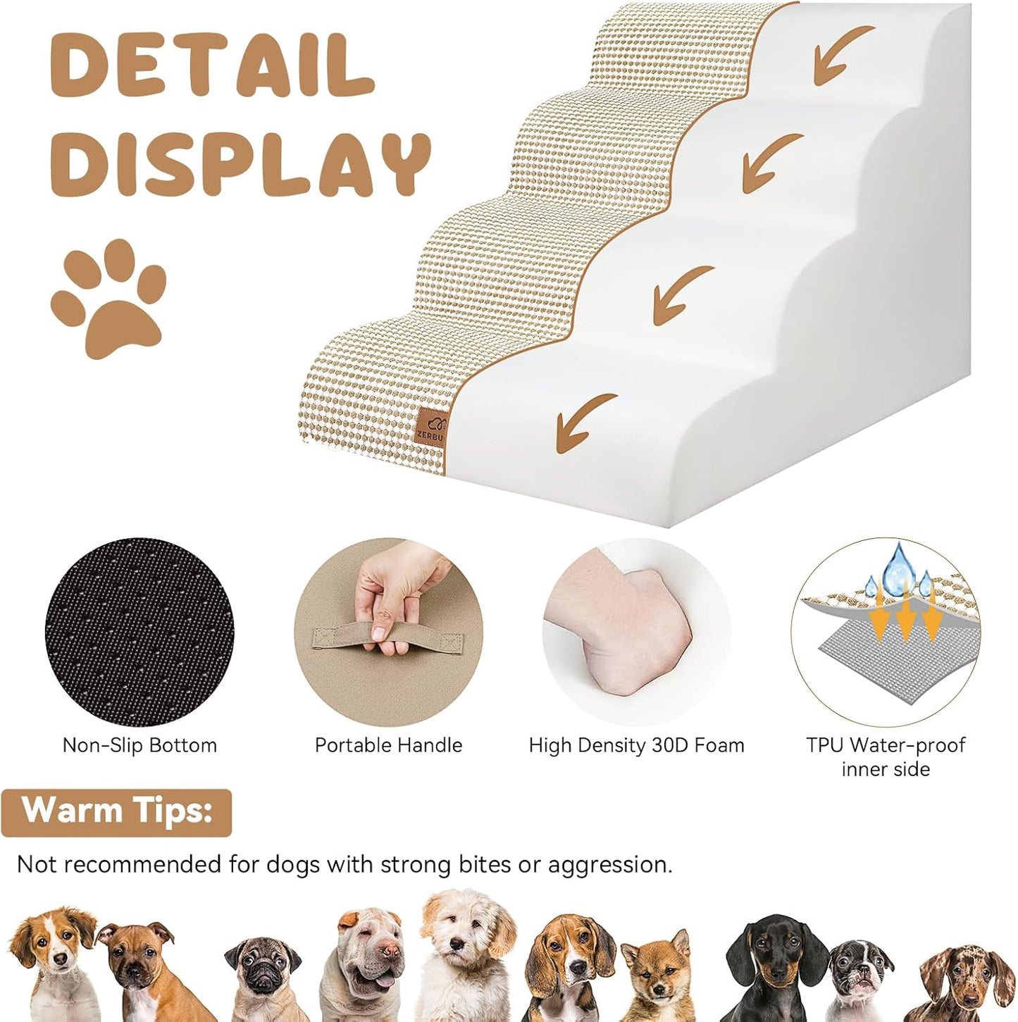 Dog Ramp and Stair for Bed 16" H-20 H,3-Step Cat Stair for Sofa and Chair,4-Step Dog Ramp for High Bed and Window,Durable Nonslip Fabric Cover for Indoor (Beige-20 H, Pet Friendly, 4)