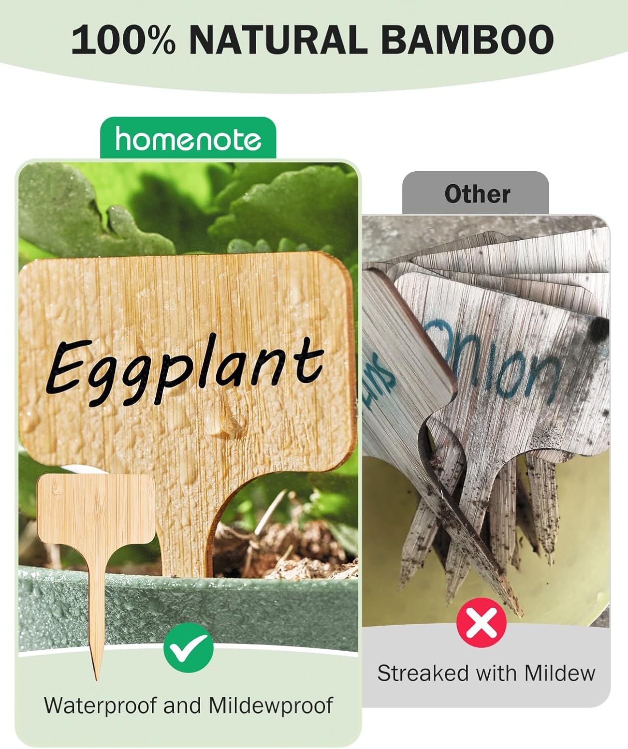 Homenote Bamboo Plant Labels 100Pcs Plant Tags for Seedlings T-Type Tags for Plants Outdoor Garden Markers Vegetable Seedling（2.36 * 4“