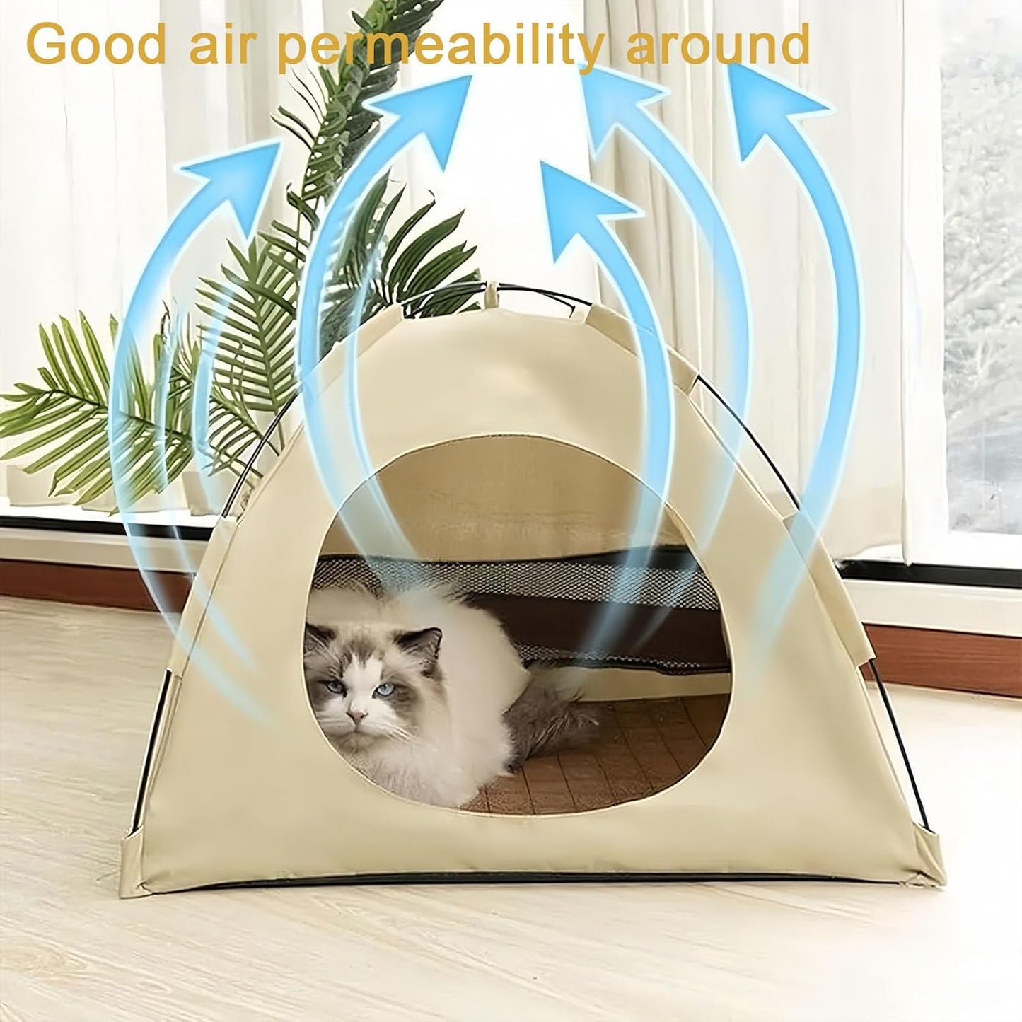 BreezyDen Pop-Up Pet Tent – Portable Hideaway for Cats & Small Dogs, Portable Indoor/Outdoor Pet Tent House with Mesh Window, Waterproof, Breathable, Scratch-Resistant, Fully Washable (Brown,M)