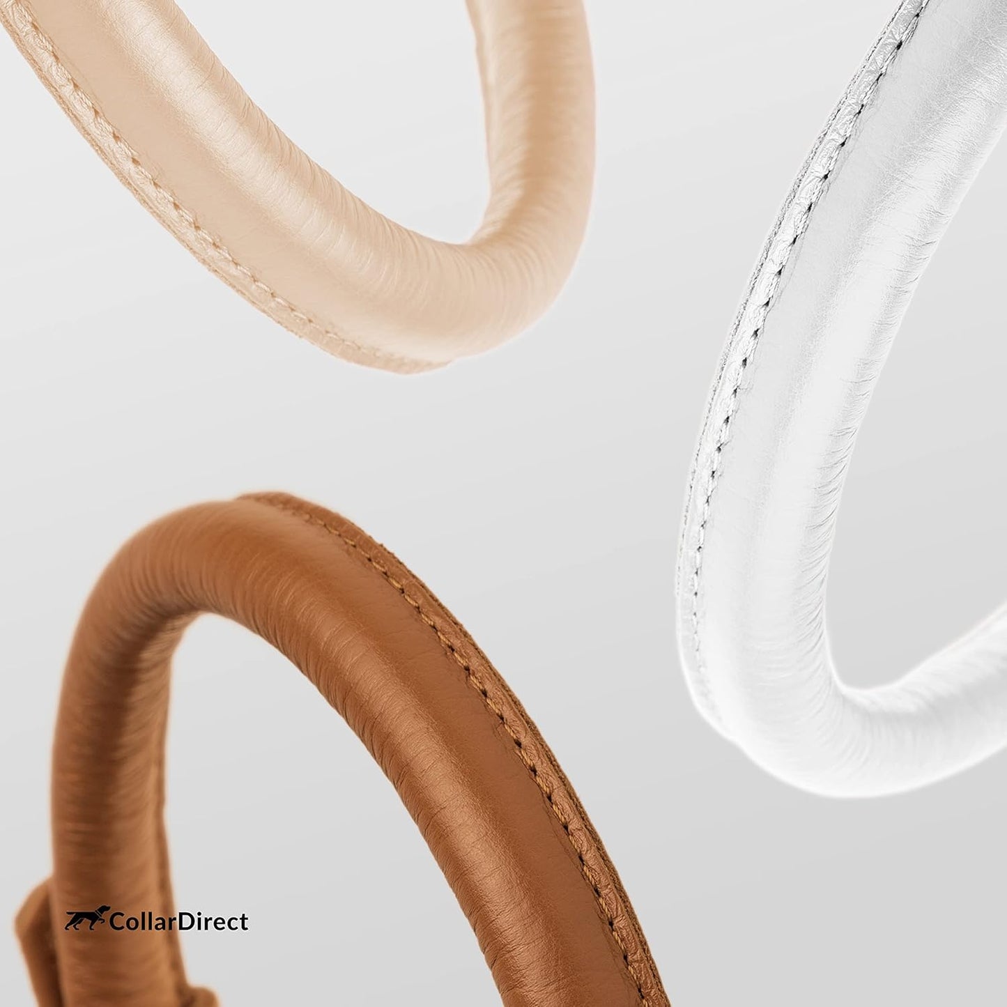 CollarDirect Rolled Leather Dog Collar, Soft Padded Round Puppy Collar, Handmade Genuine Leather Collar Dog Small Large Cat Collars 13 Colors (8-11 Inch, Cinnamon Textured)