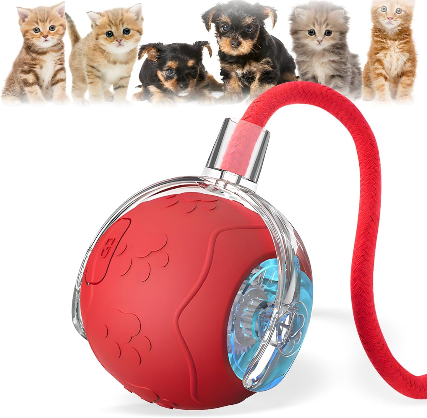 360 Smart Automatic Rolling Pet Ball,Interactive Cat Toys Balls,Automatic Moving Cat Balls,Interactive Cat Toys for Bored Indoor Cats (Red)