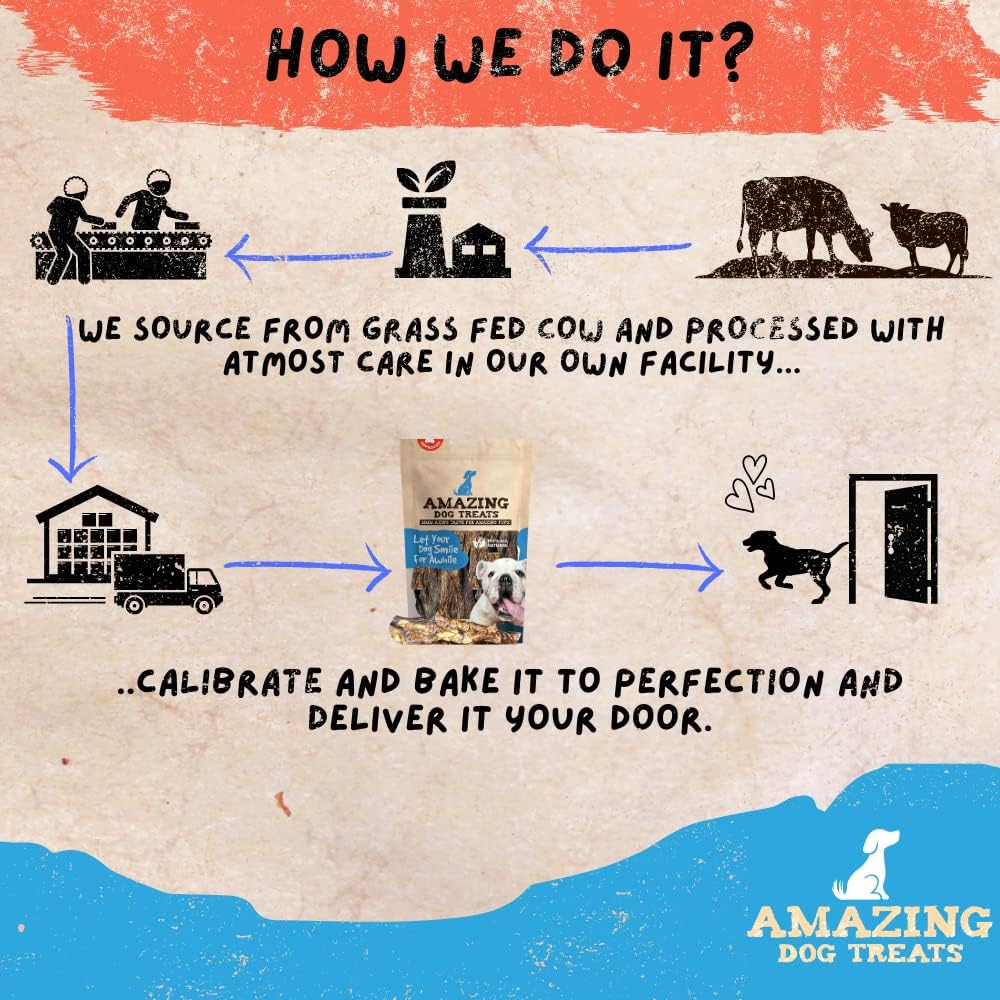 Amazing Dog Treats - Mega Thick Beef Lung Jerky Rewards | 100% Natural, High-Protein, Low-Fat, Grain-Free | (10 Pc/Pk)