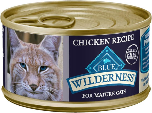 Blue Buffalo Wilderness High-Protein & Grain-Free Wet Cat Food Paté for Adult Cats 7+, Made with Natural Ingredients, Chicken Recipe, 3-oz. Cans (24 Count)