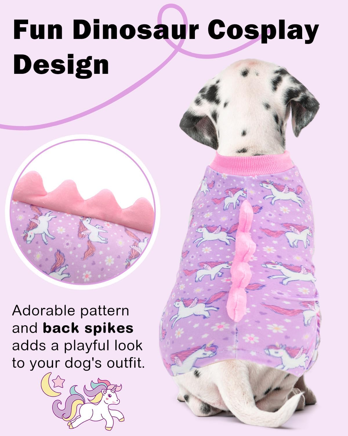 CuteBone Dinosaur Costume Dog Pajamas, Stretchy Spandex Crystal Velvet Sleepwear Coat for Small Dogs, Soft & Warm Pet Outfit Clothes for Cold Weather, Cozy Pullover Design COSP11S