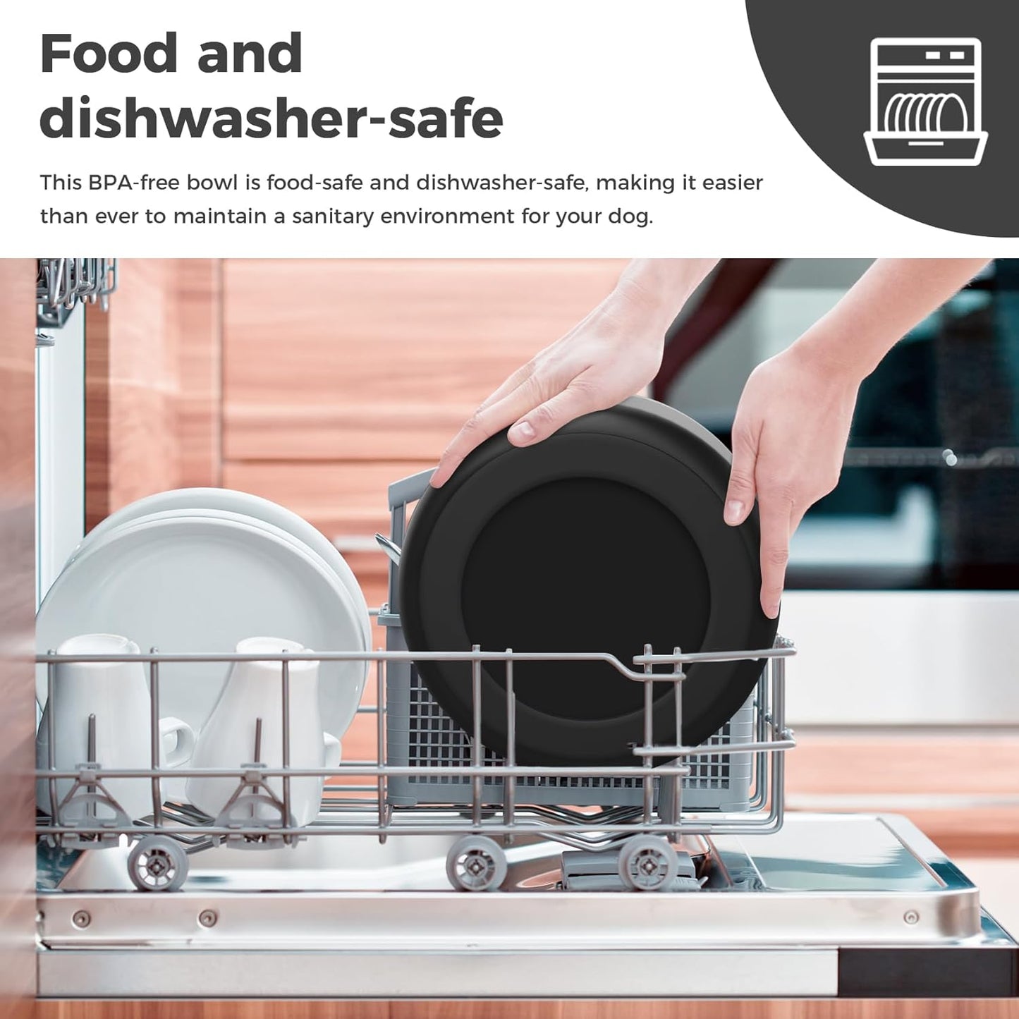 Dog Bowl, Stainless Steel Dog Food and Water Bowl with Non Slip Quiet Bottom, Easy to Clean, Dishwasher Safe, 64oz, Black